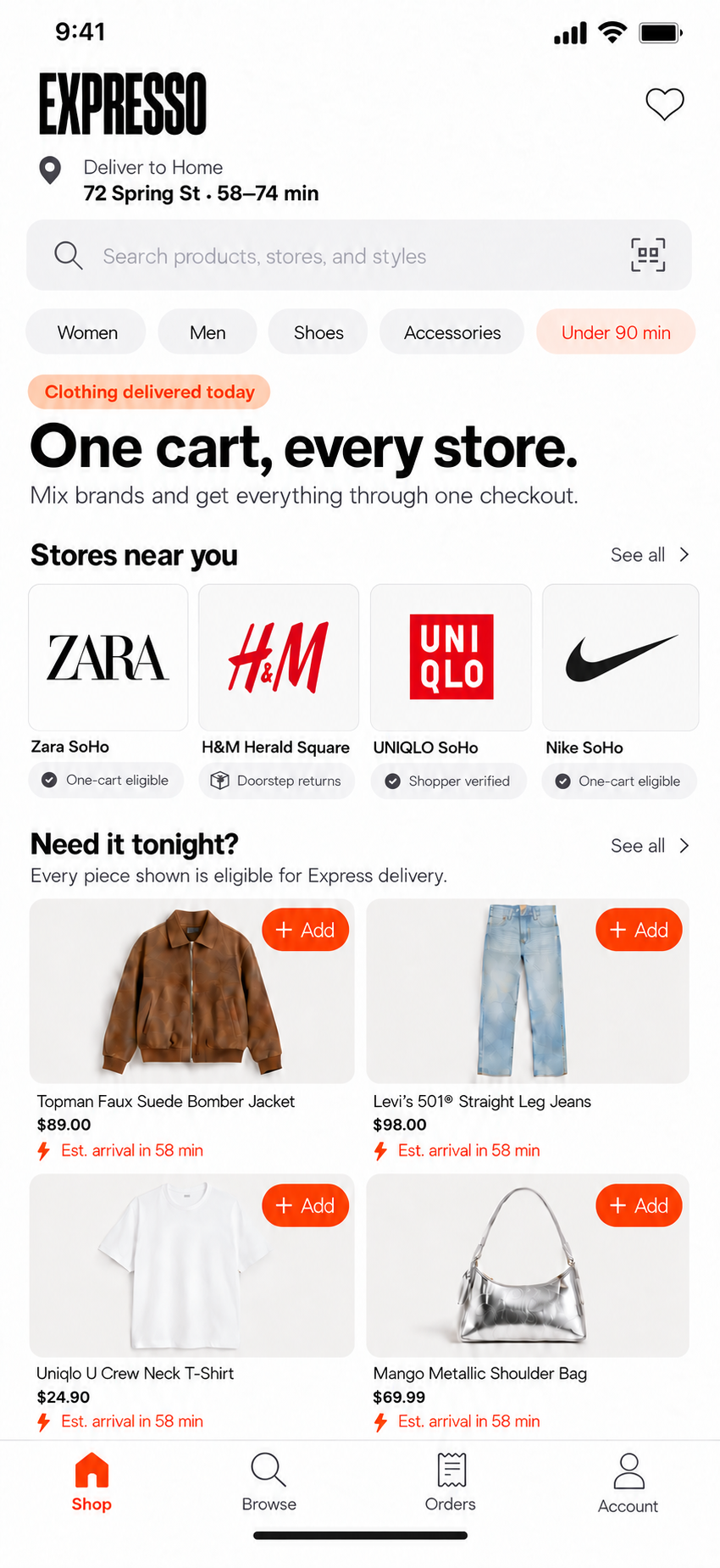 Expresso shopping app home screen